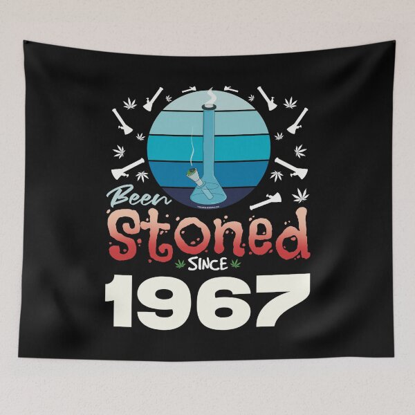 Item preview, Been stoned since 1967 (Blue retro vintage sunset with bong) designed and sold by YomeHayin.
