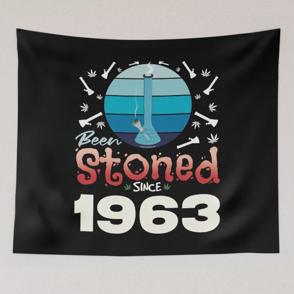 Item preview, Been stoned since 1963 (Blue retro vintage sunset with bong) designed and sold by YomeHayin.
