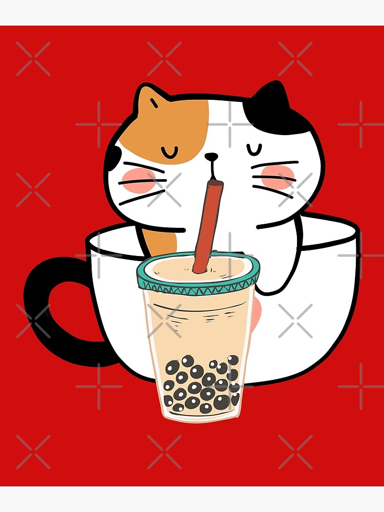 cat-drinking-boba-milk-poster-for-sale-by-palolafree-redbubble