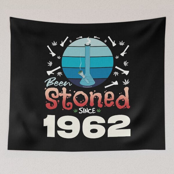 Item preview, Been stoned since 1962 (Blue retro vintage sunset with bong) designed and sold by YomeHayin.