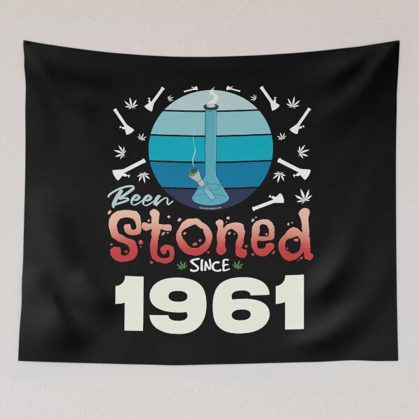Item preview, Been stoned since 1961 (Blue retro vintage sunset with bong) designed and sold by YomeHayin.