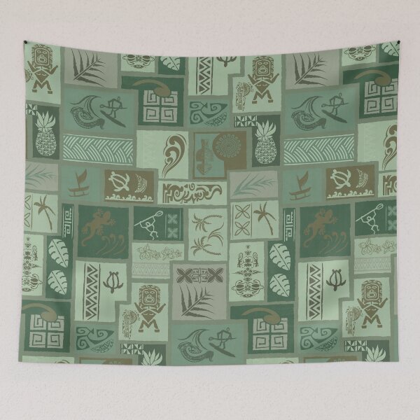 Item preview, Vintage Samoan Tribal Tapa Green Artboard 0094 designed and sold by sunnthreads.