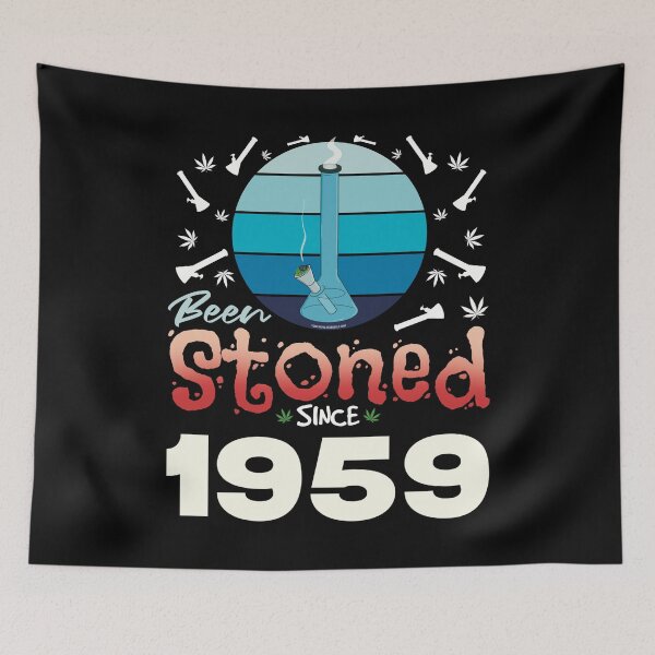 Item preview, Been stoned since 1959 (Blue retro vintage sunset with bong) designed and sold by YomeHayin.