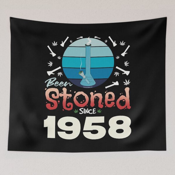 Item preview, Been stoned since 1958 (Blue retro vintage sunset with bong) designed and sold by YomeHayin.