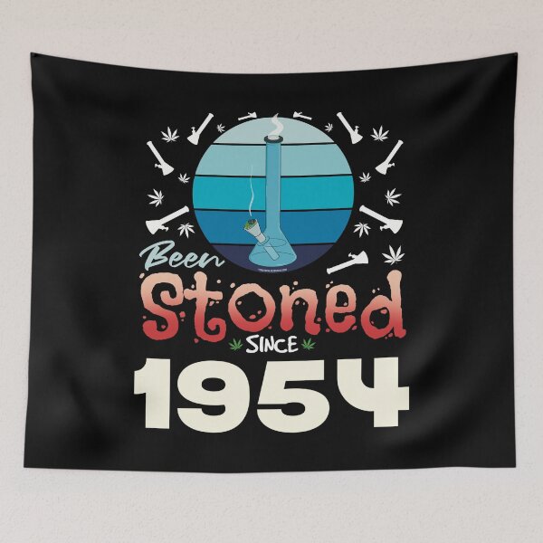 Item preview, Been stoned since 1954 (Blue retro vintage sunset with bong) designed and sold by YomeHayin.