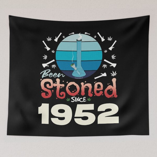 Item preview, Been stoned since 1952 (Blue retro vintage sunset with bong) designed and sold by YomeHayin.