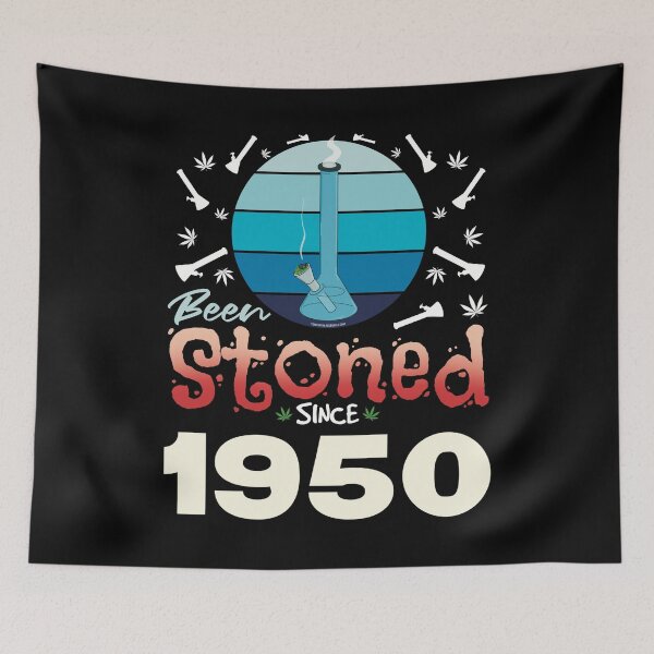 Item preview, Been stoned since 1950 (Blue retro vintage sunset with bong) designed and sold by YomeHayin.