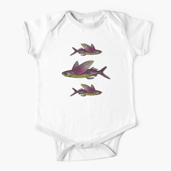 Flying Fish Pattern | Vintage Fish | Nautical Patterns | Short Sleeve Baby One-Piece