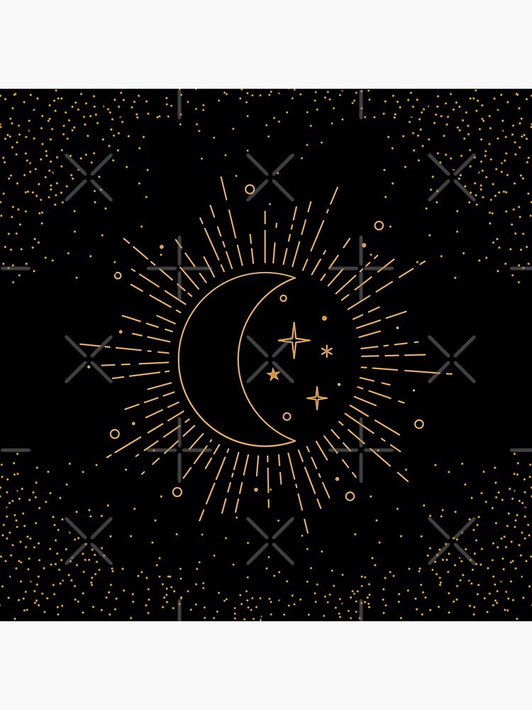 "Black and Gold Moon and Stars" Sticker by Blubberfly Redbubble