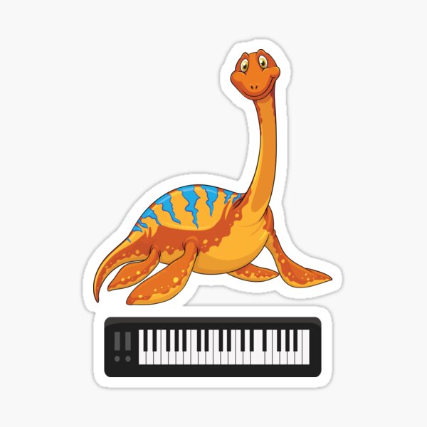 Dinosaur Playing Piano ,Funny Good Dinosaur Piano Lovers Cute Orange  Design Sticker for Sale by pedrored369