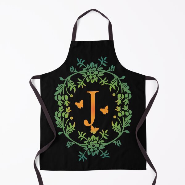 Aperçu de l'œuvre Lettre ornementale J, fleurs vertes et jaunes et papillon, ornement de lettre de monogramme créée et vendue par PROMEN Creativity.