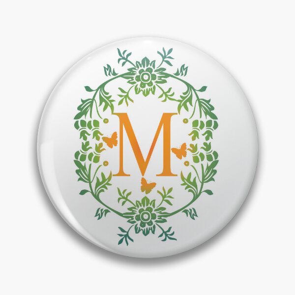 Artikelvorschau, Ornamentaler Buchstabe M, grüne und gelbe Blumen und Schmetterling, Monogramm-Buchstabenornament entworfen und verkauft von PROMEN Creativity.
