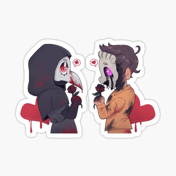 scp 049 and scp 035 holding roses  Sticker for Sale by 0amburgh0