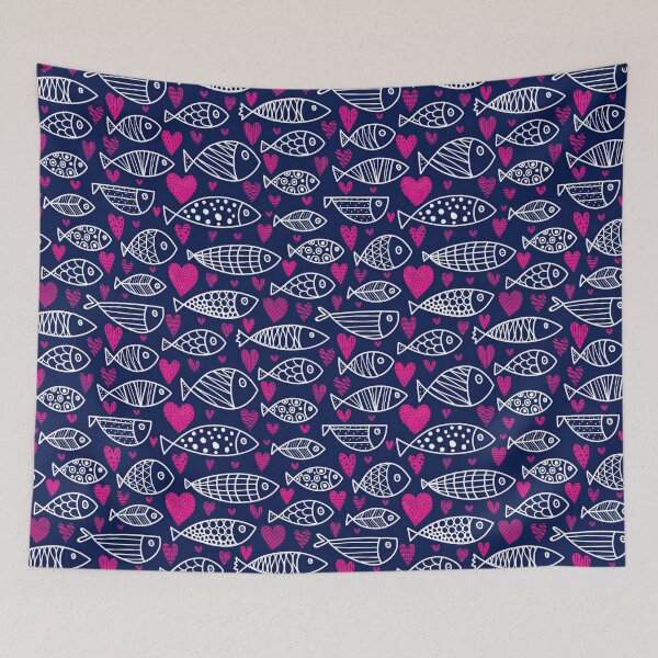 Item preview, Cute Fish And Hearts Pattern On Blue designed and sold by Wilkinson39.