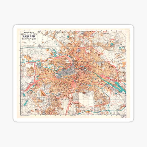 "Old Vintage City Plan, Map Of Berlin From 1920" Sticker By Midori ...