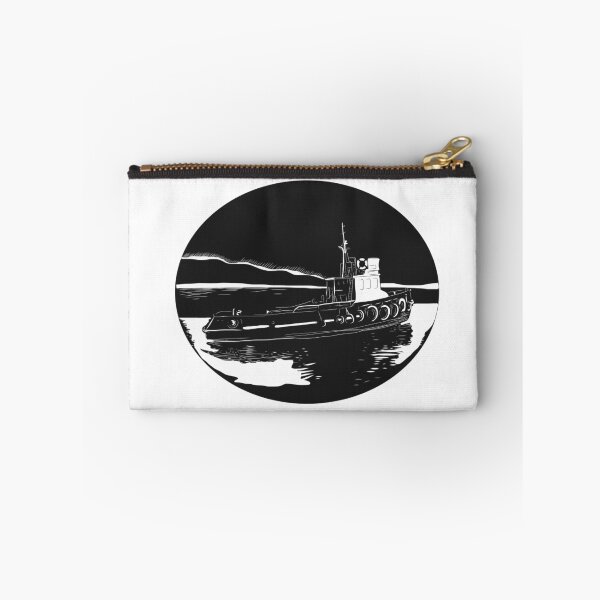 Item preview, River Tugboat Oval Woodcut designed and sold by patrimonio.