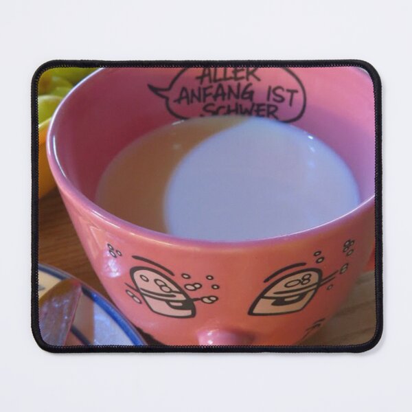 Item preview, Life quote: All beginnings are difficult - Typical German German Proverbs about Life - Classic Bavarian Tea Time! Pink Tea Cup with Funny Facial Expression designed and sold by sthNnth.