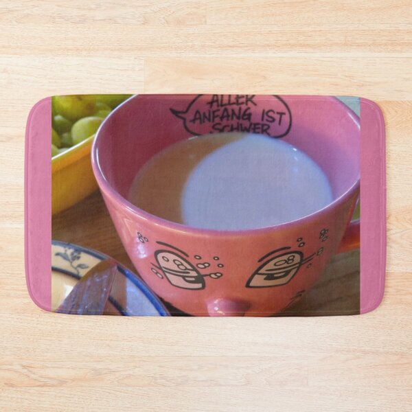 Item preview, Life quote: All beginnings are difficult - Typical German German Proverbs about Life - Classic Bavarian Tea Time! Pink Tea Cup with Funny Facial Expression designed and sold by sthNnth.