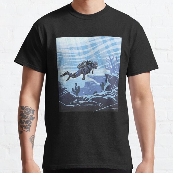 Diver underwater, Ocean, Swimming, Scuba diving, Marine life Classic T-Shirt