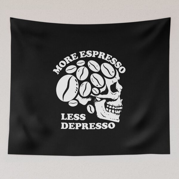 Item preview, More Espresso Less Depresso, Skull Coffee Beans, White designed and sold by anghelapparel.