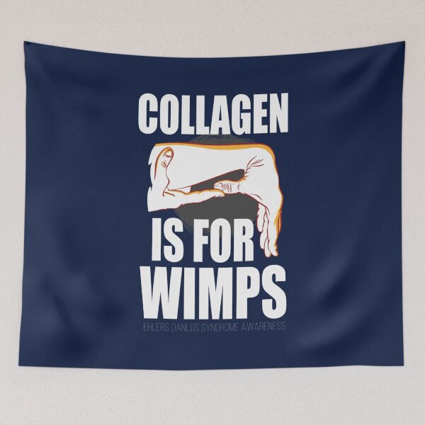 Artikelvorschau, Collagen is for Wimps Ehlers Danlos Syndrome Awareness Zebra Hand Sign Double Jointed Gang Pull Thumb Back Illustration EDS hEDS Funny Quote Humor Spruch entworfen und verkauft von PechhPenter.
