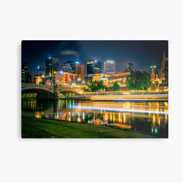 Beautiful colourful City of Melbourne Cityscape at Night Metal Print