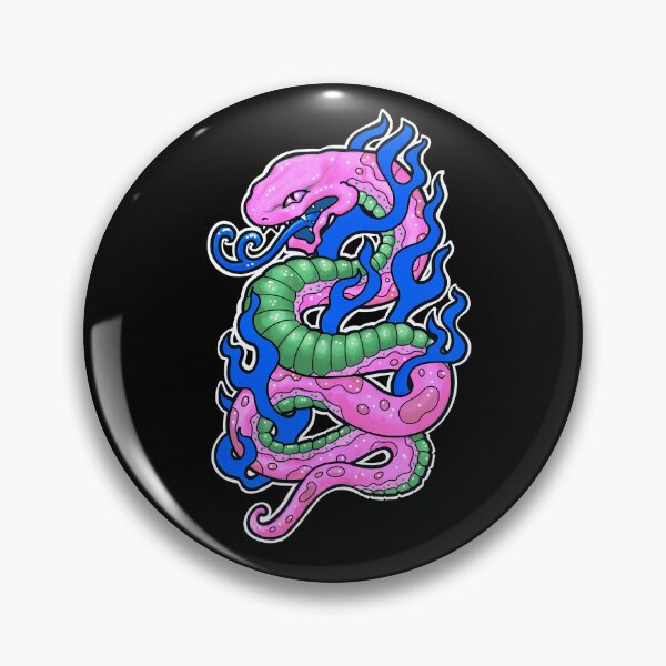 Item preview, Bubblegum pink snake with blue flames, 90s tattoo style designed and sold by weilertsen.