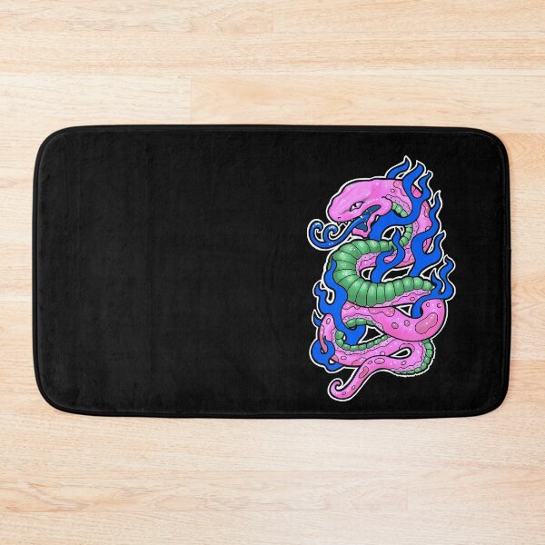 Item preview, Bubblegum pink snake with blue flames, 90s tattoo style designed and sold by weilertsen.