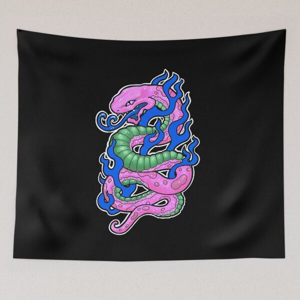 Item preview, Bubblegum pink snake with blue flames, 90s tattoo style designed and sold by weilertsen.