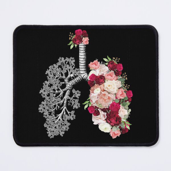 Aperçu de l'œuvre sensibilisation au cancer du poumon, fleurs de roses foncées, anatomie, aquarelle créée et vendue par Collagedream.