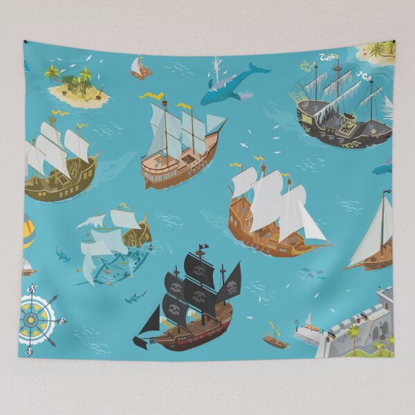 Item preview, Pirat Bay and sail ships fantasy illustrations  designed and sold by QatlasMap Shop.