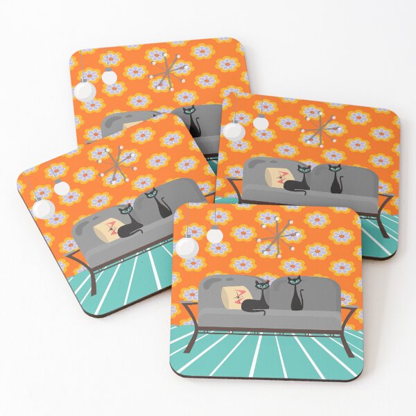Item preview, Mid Century Modern Kitties Lounging in a Retro Styled Living Room designed and sold by LisWilliams.