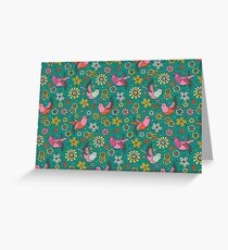 Doodle Birds Floral Pattern Greeting Card