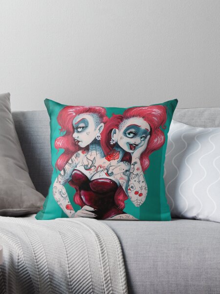 The Incredible Two-Headed Tattooed Lady Throw Pillow