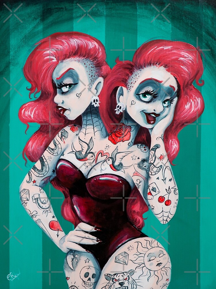Thumbnail 5 of 5, Graphic T-Shirt, The Incredible Two-Headed Tattooed Lady designed and sold by ERWhittingham.