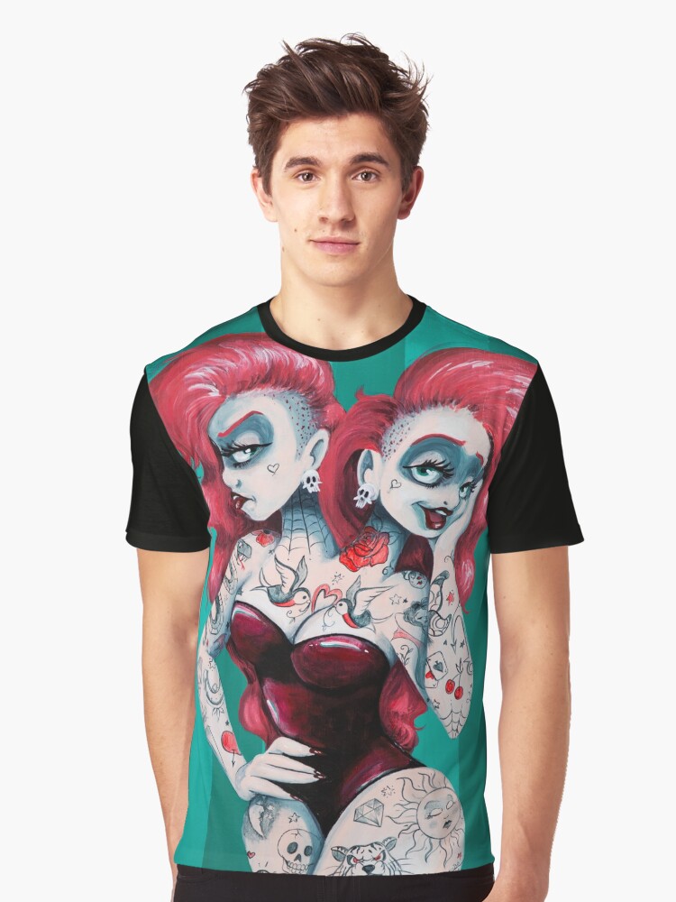 Thumbnail 1 of 5, Graphic T-Shirt, The Incredible Two-Headed Tattooed Lady designed and sold by ERWhittingham.