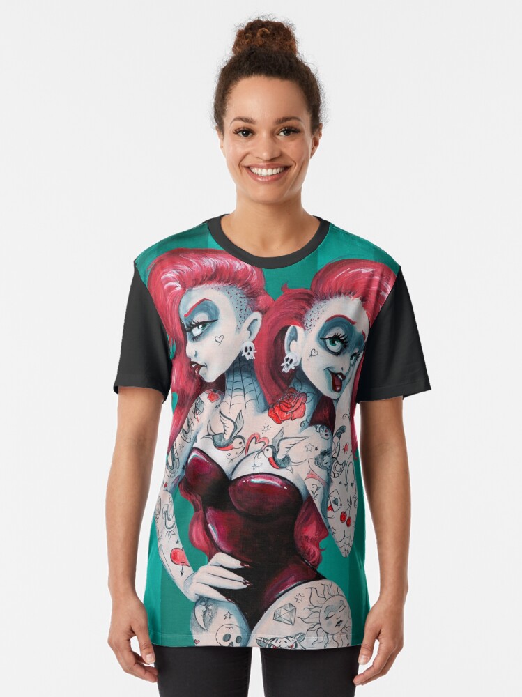 Thumbnail 2 of 5, Graphic T-Shirt, The Incredible Two-Headed Tattooed Lady designed and sold by ERWhittingham.