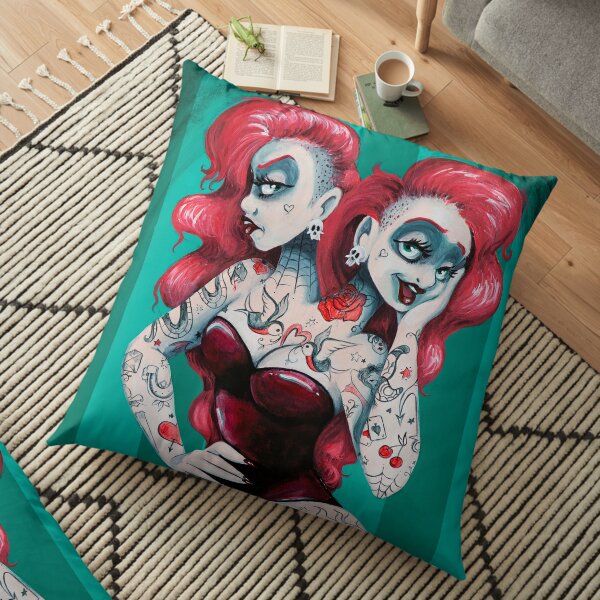 The Incredible Two-Headed Tattooed Lady Floor Pillow