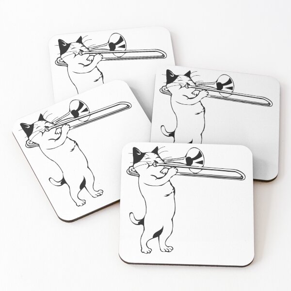 Item preview, Cute white cat playing trombone music instruments for cat lovers designed and sold by BestDesign87.