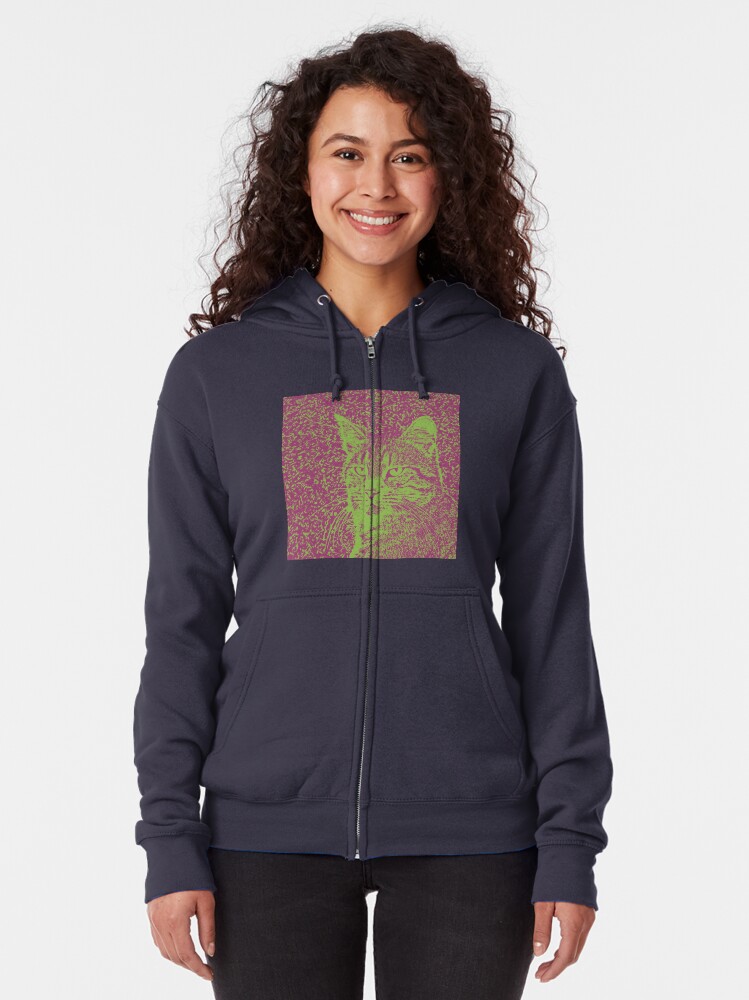Alternate view of Portrait of cat, ninja Cat Sensei. 8-bit. Zipped Hoodie