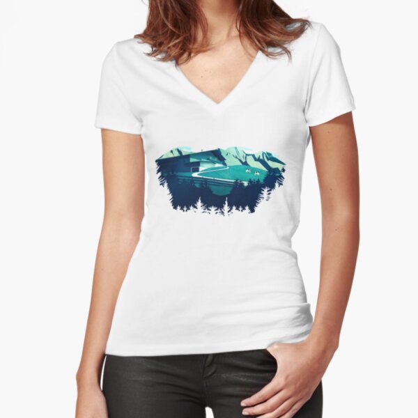 Alpine Hut Tailliertes T-Shirt mit V-Ausschnitt