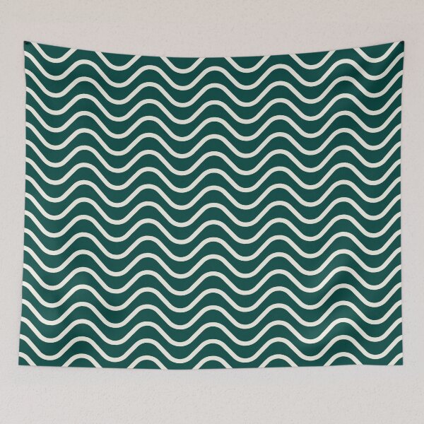 Item preview, Rain Forest Green y Antique White Waves Patrón de rayas horizontales en zigzag designed and sold by HiddenPuppets.