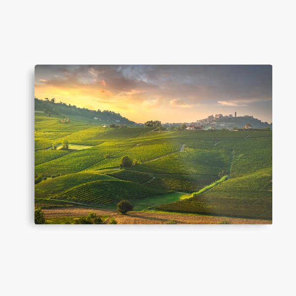 Langhe vineyards view, Barolo and La Morra, Piedmont, Italy. Metal Print