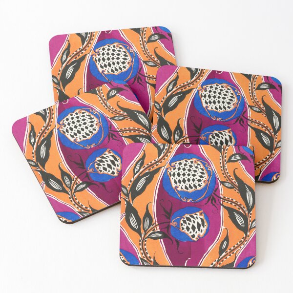 Item preview, Flower pochoir pattern in Art Nouveau oriental style designed and sold by gizmut.