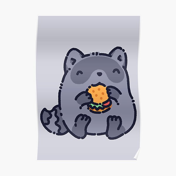 Póster «Mapache comiendo papas fritas, pequeño y lindo mapache amigo arte»  de manydoodles | Redbubble