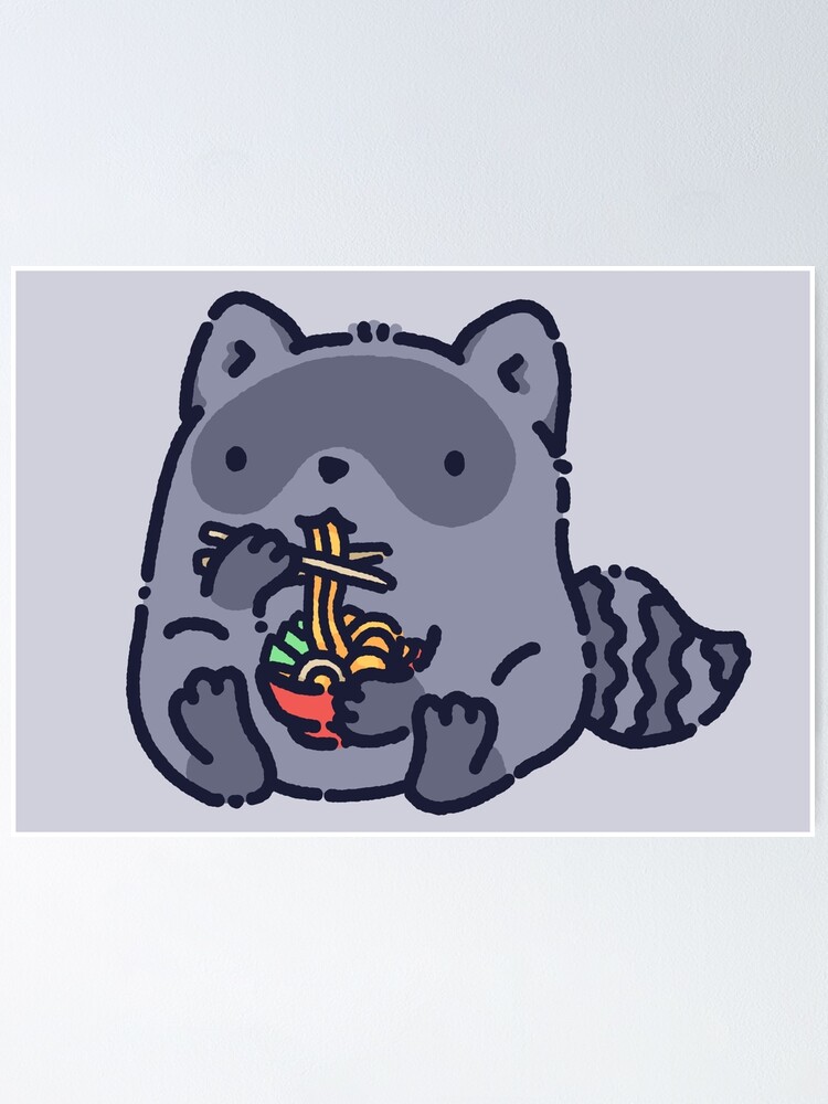 Póster «Lindo mapache comiendo ramen, pequeño amigo mapache» de manydoodles  | Redbubble