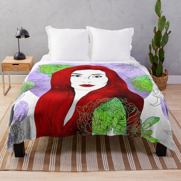 Item preview, Surreal portrait of woman with red hair and green flowers designed and sold by keera66.