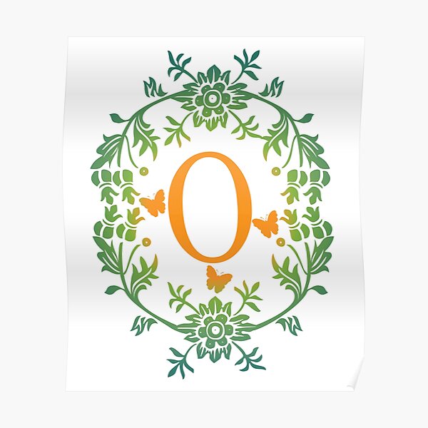 "Ornamental Letter O, Green And Yellow Flowers And Butterfly, Monogram