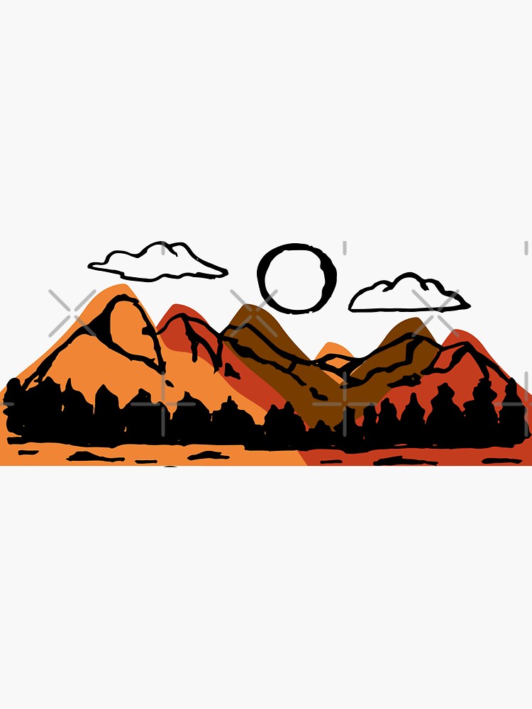 Pumpkin Brown Aesthetic Mountain Landscape Illustration Sticker For