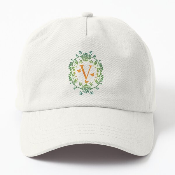 Aperçu de l'œuvre  Lettre ornementale V, fleurs vertes et jaunes et papillon, ornement de lettre de monogramme créée et vendue par PROMEN Creativity.